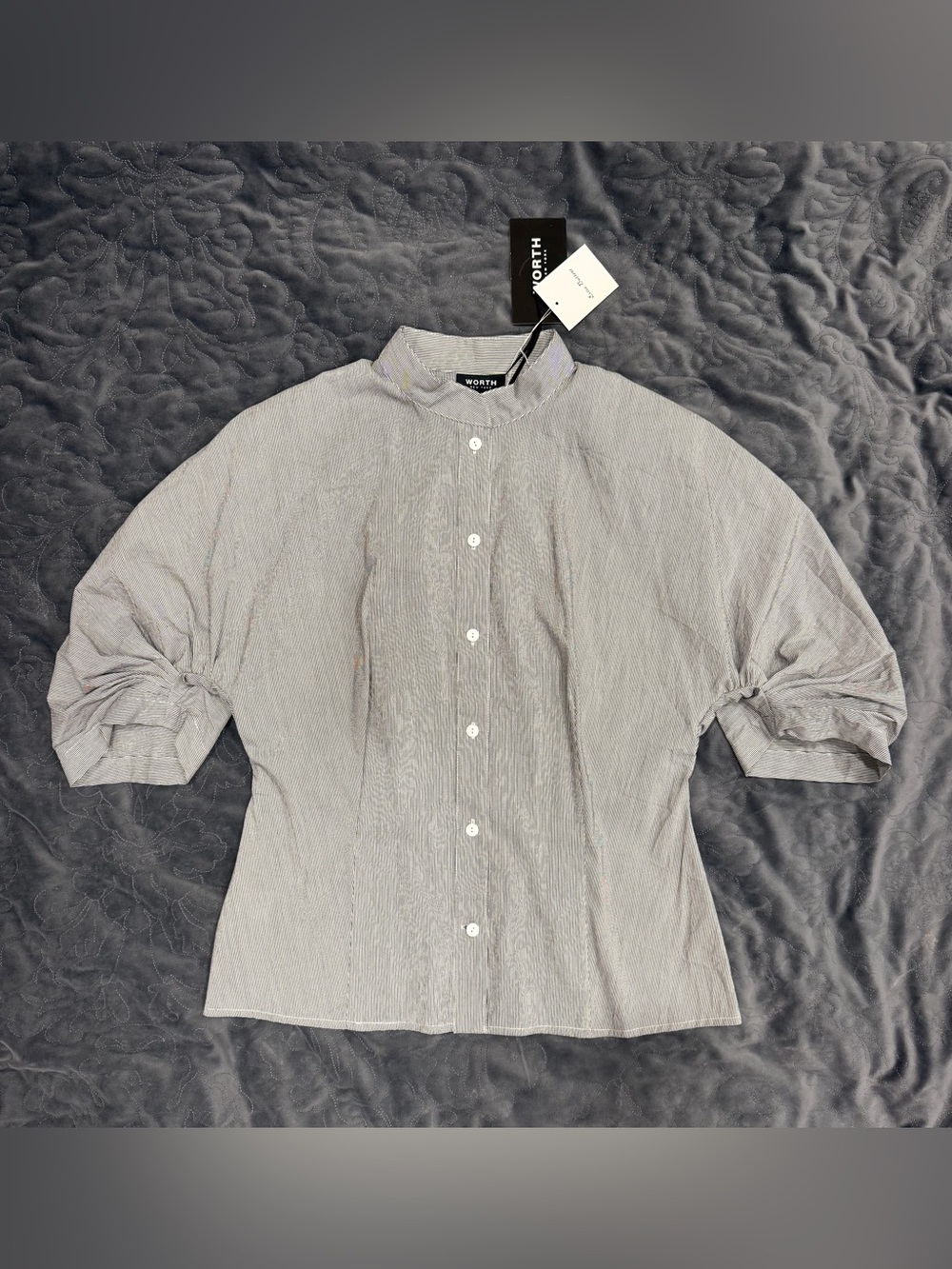 Worth Gray Band-Collar Short-Sleeve Button-Down Shirt